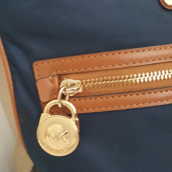 Women's Michael Kors Kempton Crossbody Canvas/Leather Handbag Blue - Picture 7 of 14